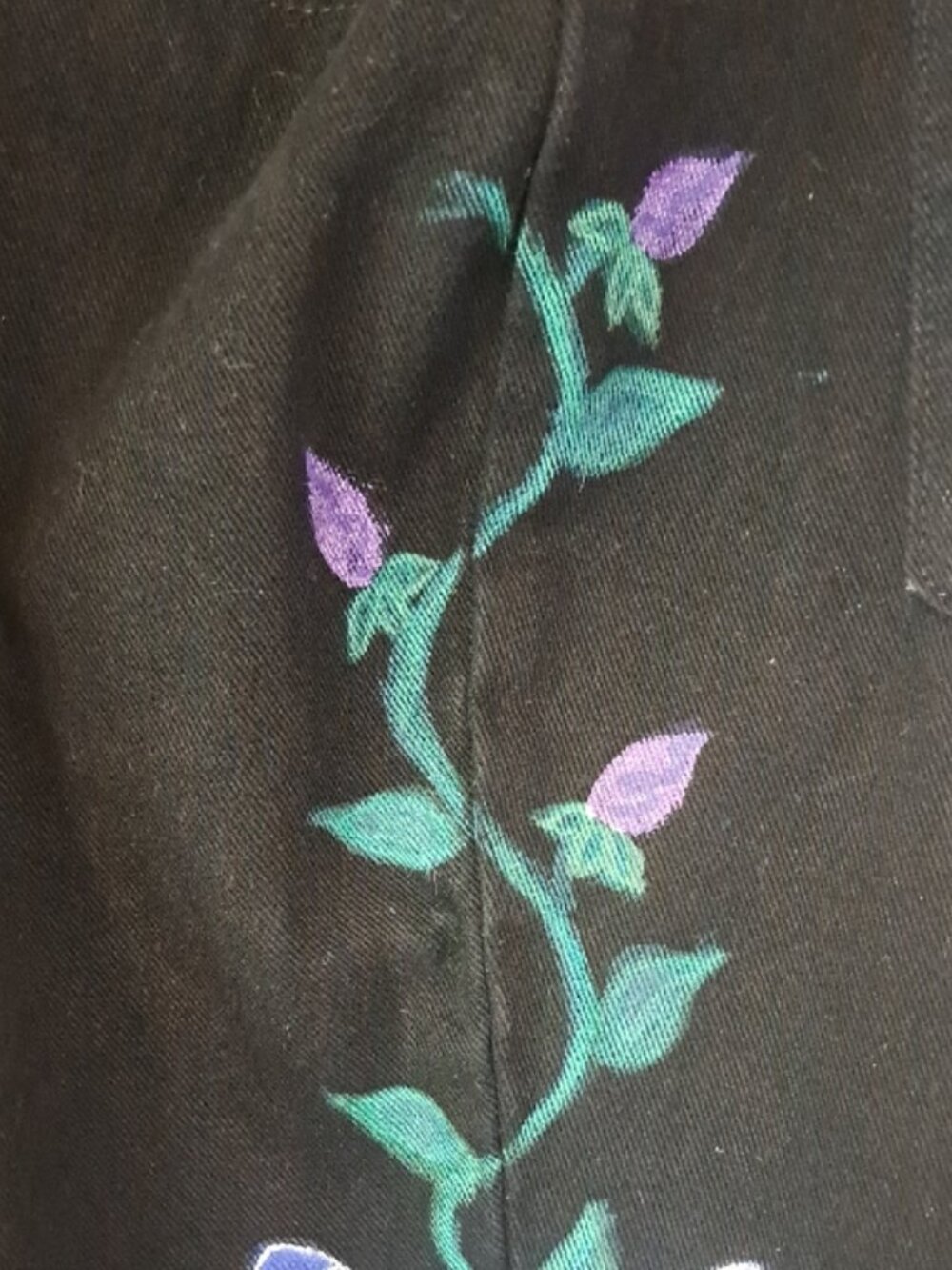 Hand Painted Black Jeans with Blue Butterfly & Vines  Flowers - Picture 11 of 11